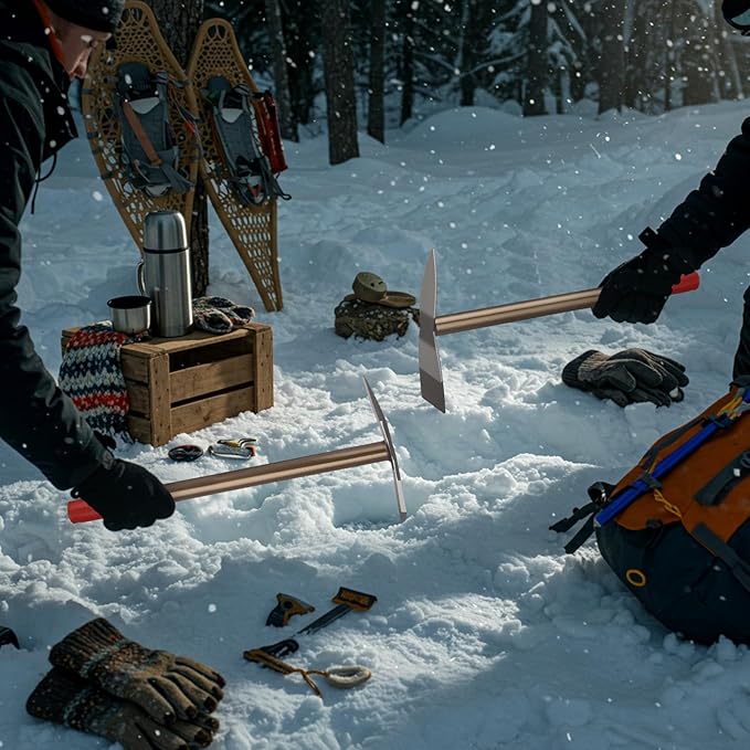 Pangda 16 Inch Heavy Duty Steel Chisel for Ice Fishing Double Head Long Chipper for Ice Fishing Drilling Outdoor Winter Rescue Breaking