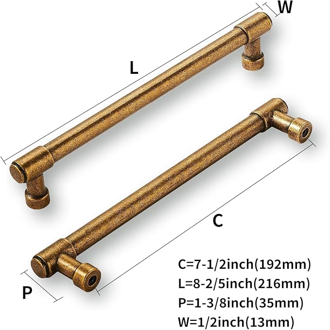 khtumeware 10 Pack 7-1/2 Inch(192mm) Antique Brass Cabinet Pulls Kitchen Cabinet Hardware for Cupboard Drawer Handles Dresser Pulls