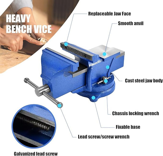 Bench Vise Heavy Duty, Table 6" Vise - Locking Base Clamp Cast Steel 360째 Swivel Vice with Anvil, Table Clamp Pipe Lock Pliers Base Desktop for Woodworking Cutting Conduit Drilling, Sanding