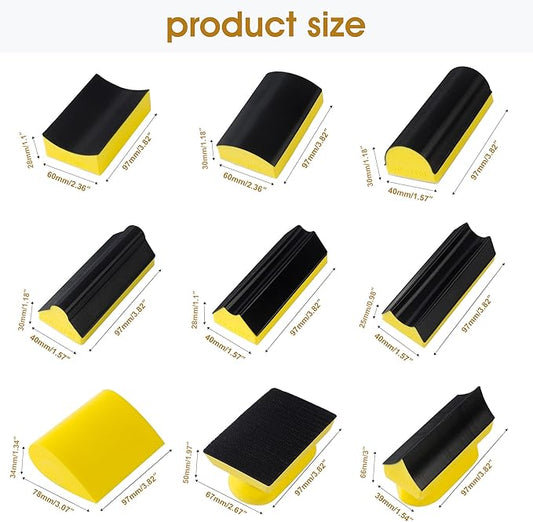 49 PCS Hand Sanding Block Set Include 9 PCS Hand Sanding Block with 40 Sheet Sandpaper Interchangeable Assorted Convex & Concave Shapes Used for Woodworking Furniture Auto Paint