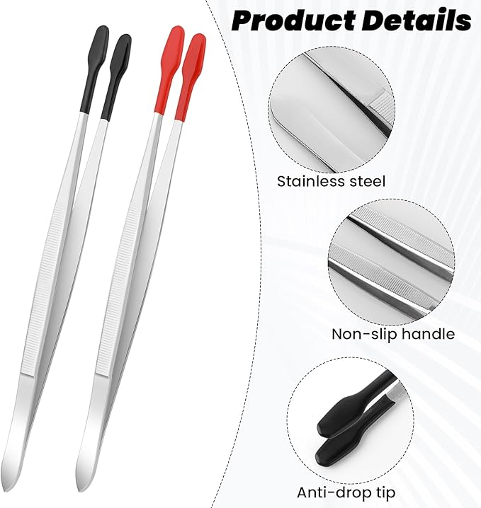 Amabro 2 PCS PVC Coated Flat Tipped Tweezers, Non Marring Flat Tip Tweezers Stainless Steel Pincettes Non-Slip Forceps for Stamps Coins Crafts Beads Jewelry Making Tweezer Tools