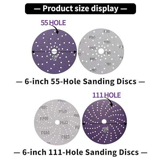Kingcattle|6 Inch Cyclone Holes Hook & Loop Sanding Discs Assortment |30 Pc 80 to 600 Grit Heavy-Duty |Multi-Hole Pattern,Virtually Dust-Free, High Performance, Long Lasting,Feather Edging