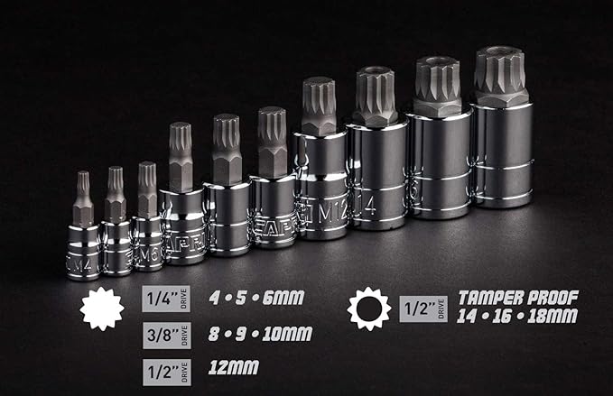 Capri Tools XZN Triple Square Spline Bit Socket Set, Metric, 10-Piece