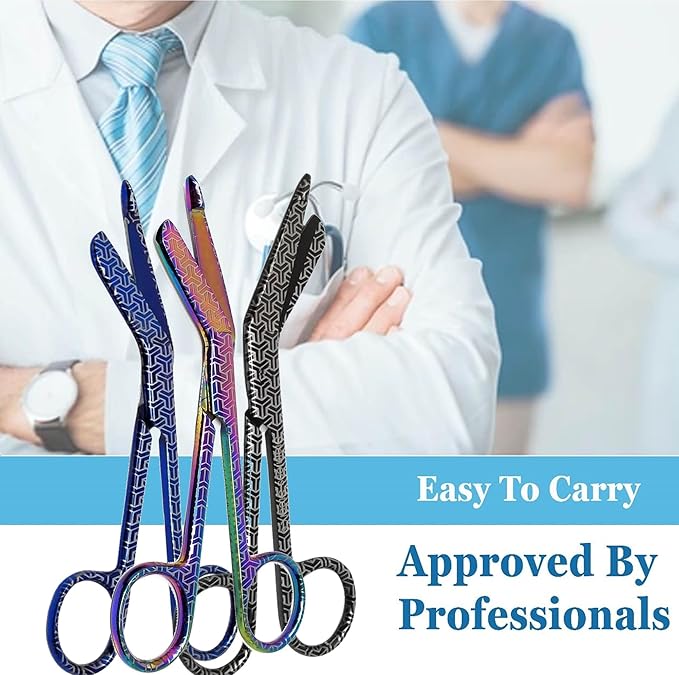 Set of 3 Assorted Pattern Nurse Doctor EMT Lister Bandage Scissors 5.5" (14cm), Stainless Steel, Premium Quality-Ideal Gift (PK14)