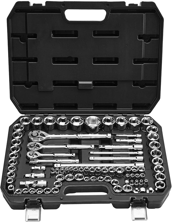 86-Piece Socket & Ratchet Set,1/2", 3/8",1/4", SAE and Metric,CR-V Alloy Steel with High Torque Ratchet and Storage Case,Mechanic Tool Kit for Auto Repair & DIY