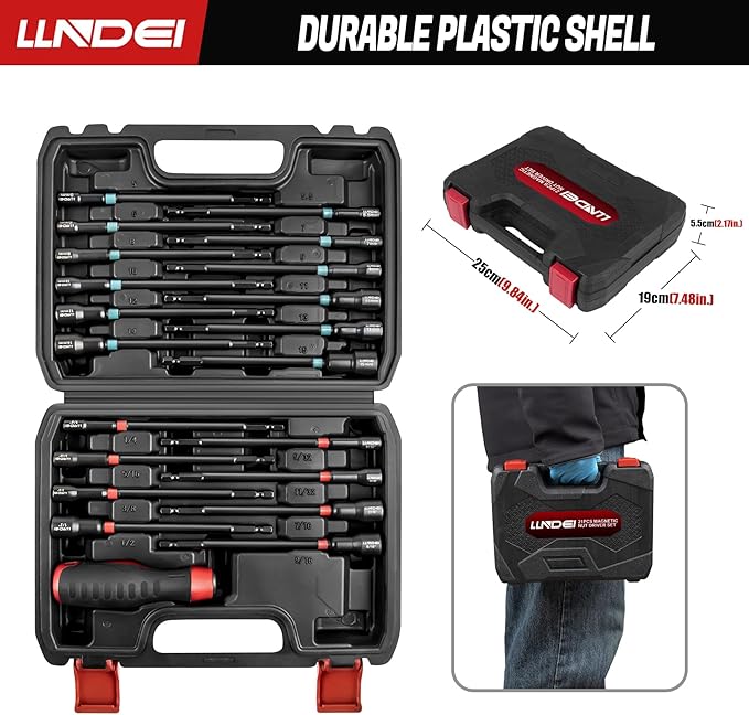 LLNDEI 21-Piece Magnetic Nut Driver Set - SAE (1/4" to 9/16") & Metric (5mm to 15mm) Nut Driver Set with Non-Slip Grip Handle - Upgrade Cr-V Magnetic Socket set for Secure Fastening in Tight Spaces