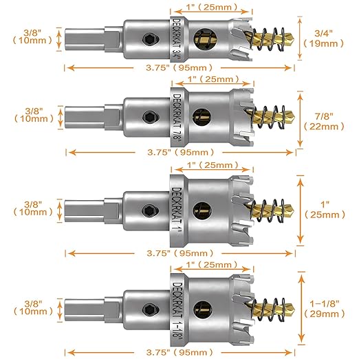 9-Piece 3/4" to 2" TCT Hole Saws Detachable Drill Bit Set for Stainless Steel, Hard Metals, Plastic, and Wood 1" Cutting Depth Heavy-Duty with Removable Pilot Bits and Allen Wrench.