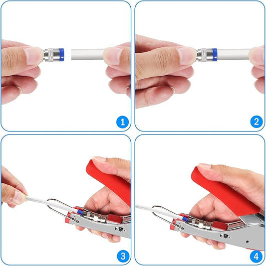 ALMOCN Coax Cable Crimper Tool Kit Coaxial Compression Tool Coaxial Cable Stripper with 5PCS RG6 F Type Connector Coaxial Compression Fitting + 5PCS Coaxial Cable Extension Adapter