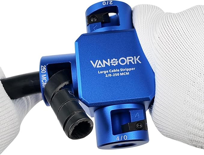 VANSORK 10380 Large Cable Stripper (2/0-250 MCM), 4-in-1 Clover Design Heavy-duty Cable Stripping and Cutting tool, Large Gauge Wire Stripper for Thick Cables Big Round Wire Insulation Jacket Removal