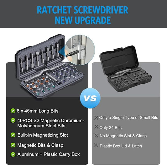 AMIR 42 in 1 Ratchet Screwdriver Set, Magnetic Screwdriver Set with 40 PCS Multi Bit, DIY Repair Tool Kit with Ratchet T Handle, Screw Driver Set Kit for Tools,Bicycle,Electronic Repair