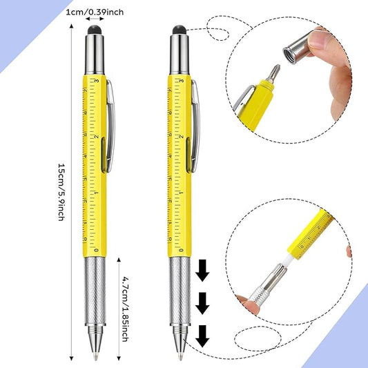 Honoson 120 Pcs Tool Pen for Men Gift 6-in-1 Multitool Tech Tool Pen with Ruler, Level Gauge, Ballpoint, Stylus, Screwdriver and Slotted Screwdriver Multifunction Gift for Dad Father Day (Fresh Color)