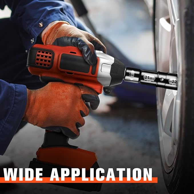 BLACKROBOT 1/2" Drive 21.5mm x 22.5mm Impact Lug Nut Socket, CR-MO, 6-Point, Electroplated Surface for Auto Repair