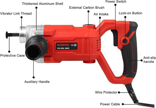 HandHeld Concrete Vibrating Tool, 1600W 15000RPM Electric Concrete Vibrator 6.6ft Shaft Rod 2HP Portable Pencil Cement Remove Air Bubble and Mix Concrete