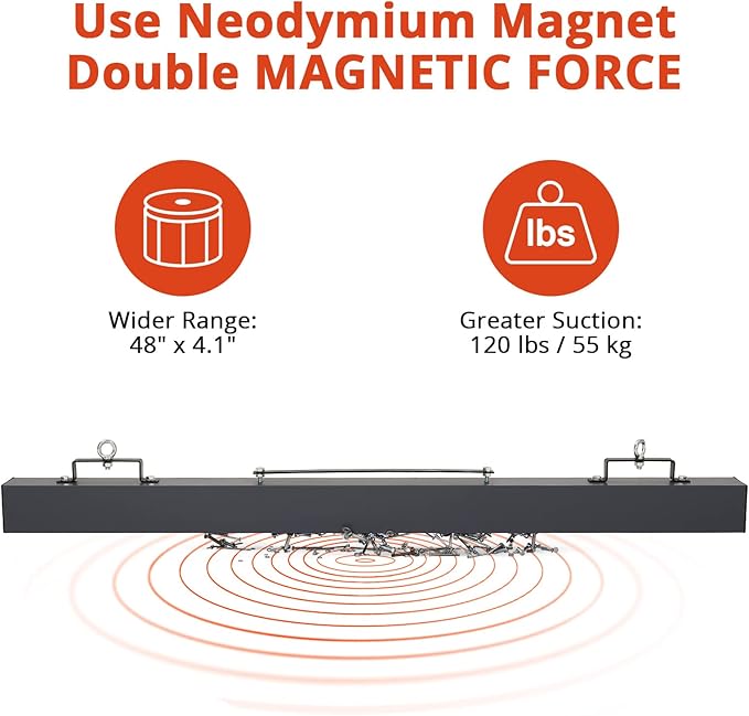 Magnetic Sweeper 48 in Hanging Magnet Sweeper 120 LBS Nail Magnet Hang Type Magnet Sweeper Magnetic Nail Sweeper Magnetic Sweepers fits Forklift