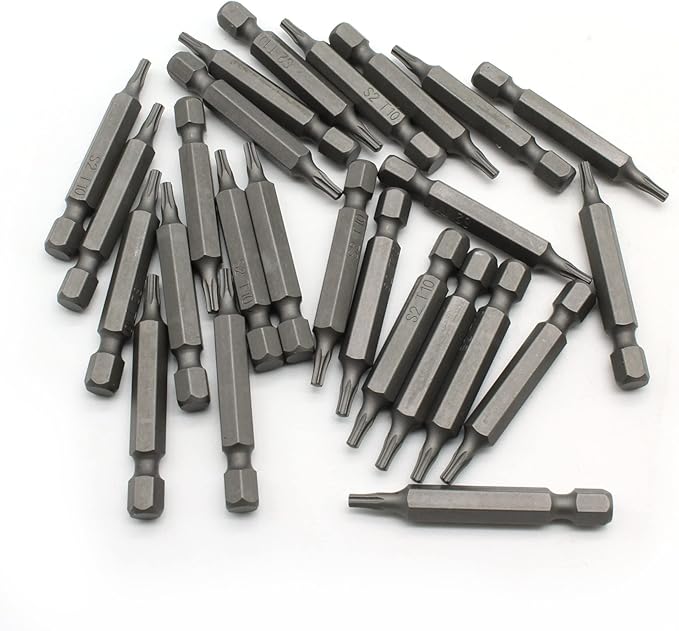 25 pc T10 Torx Star 6 Point T-10 Screwdriver Impact Ready 2 Inch Length Insert Bits Hex Shank with Quick Release Slot