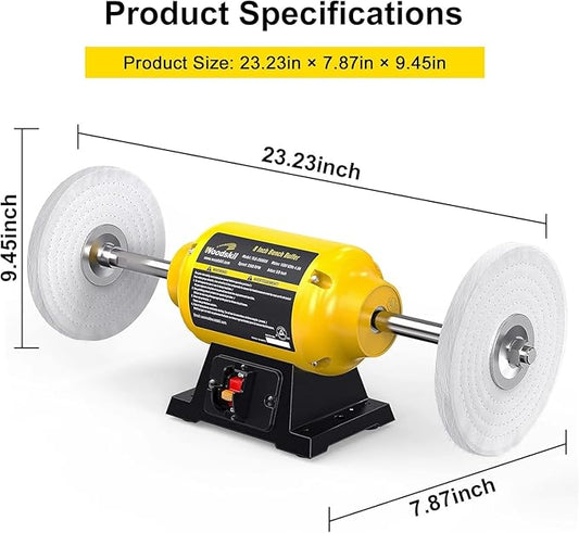 3/4HP Bench Buffer Polisher 4.8A, 8 inch Jewelry Buffer Polisher Machine, 3600 RPM Powerful Bench Polisher with Dual cotton Wheels for Jewelry, Metal, Wood, Jade, Knife, Plastic