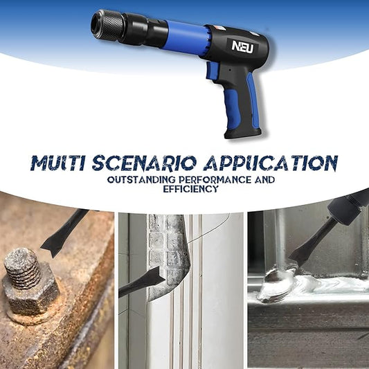 Air hammer, NEU PNEUPACTURE 250mm long barrel air chisel kit, with 4pcs chisels, with quick change retainer, 2200bpm, front exhuast, air chisel for shoveling and cutting