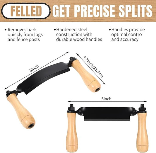 WILLBOND 2 Pcs 5 Inch Draw Shave Knife Set Draw Shave Knife Straight and Curved Woodworking Debarking Hand Tool Wood Razor Shaving Wood Barking Tool for Men(Straight, Curved)