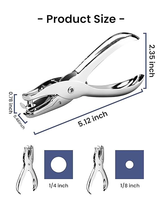 2 Pcs Hole Punch, 1/4 Inch and 1/8 Inch Single Hole Punch, MoHern Hole Puncher Single, Hole Puncher for Crafts, Tags, Tickets, Circle Paper Punches with 6 Sheet Capacity for Home, Office, School