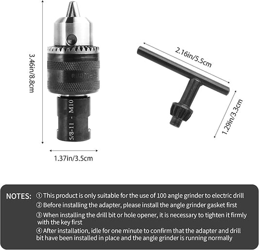 5/8-11 Angle grinding machine special conversion chuck, 1.5-10mm diameter metal drill chuck with fixed converter and quick replacement, stable use, can replace electric drill holes