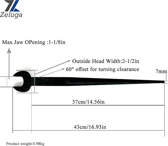 25-511 Construction Spud Wrench, 3/4-Inch Bolt, 1-1/8-Inch Nominal Opening, 17 Inch Lengh