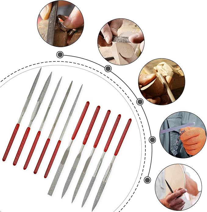 Litoexpe 10-Piece Mini Needle File Set, Multipurpose Small Diamond File Kit for Metal, Crafts, Wood, Plastic Sanding, 2x100mm