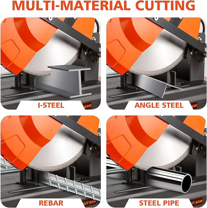 DJBL 14" 3500w Brushless Cold Cut Saw,Dry Cut Saw Cutting Speeds Changeable,Brushless Motor Metal Cut Chop Saw with 66 Teeth Ferrous Metal Cutting Blade,45 Degree Adjustable