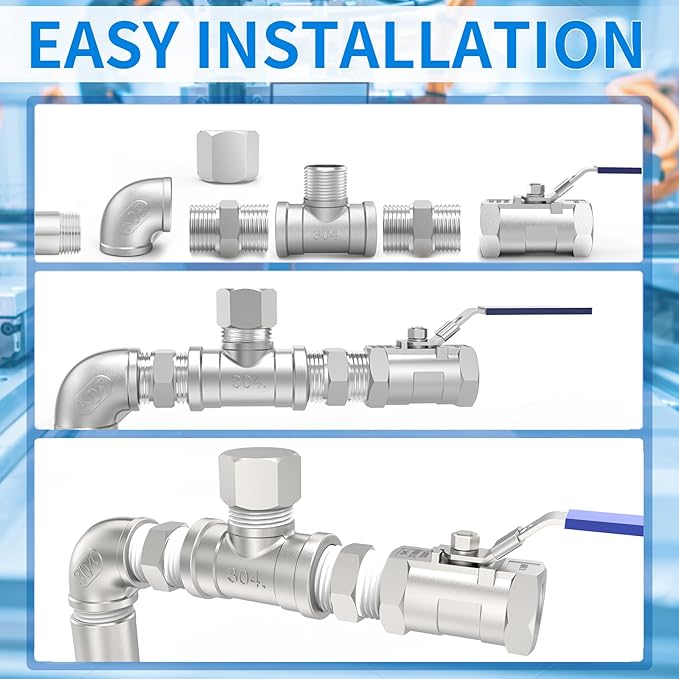 ChillWaves 304 Stainless Steel Pipe Fitting, Male Branch Tee 3/4" NPT Female x 3/4" NPT Male x 3/4" NPT Female Thread Adapter(2-PACK)