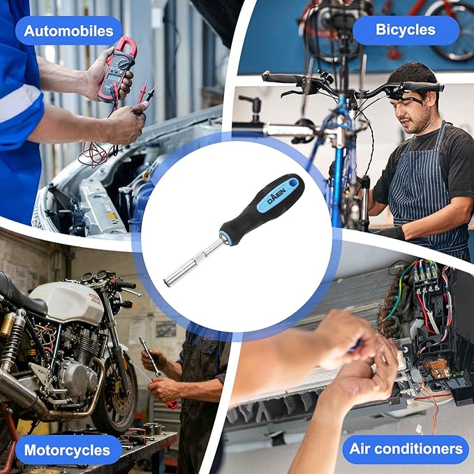 HARFINGTON Metric Nut Driver 7mm CR-V Non-Magnetic Detachable Tip Hollow Shafts Hex Socket Screwdriver with Anti-Slip Handle for Automobile Repair Bit Driver, Blue/Black
