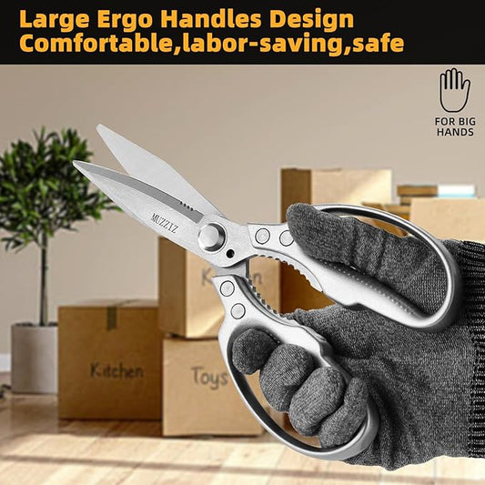 Heavy Duty Scissors,All Purpose Utility Scissors,Stainless Steel Blade with Small Serrations, Metal Handle Shears for Home,Office,Easy Cutting Cardboard,Fabric,Leather,Wires,Carpet and Rope