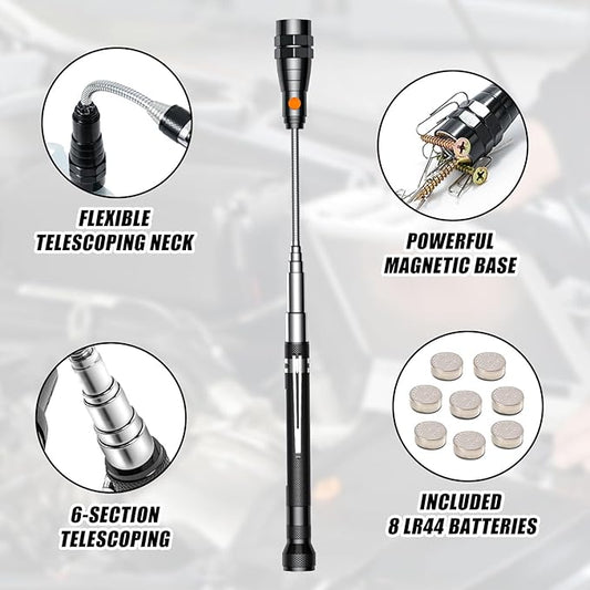 Gifts for Dad, Magnetic Pickup Tool, Telescoping Magnet Pickup Tool with 3 LED Flashlight, Christmas Gifts Stocking Stuffers for Men, Cool Gadget Gifts for Men, Black