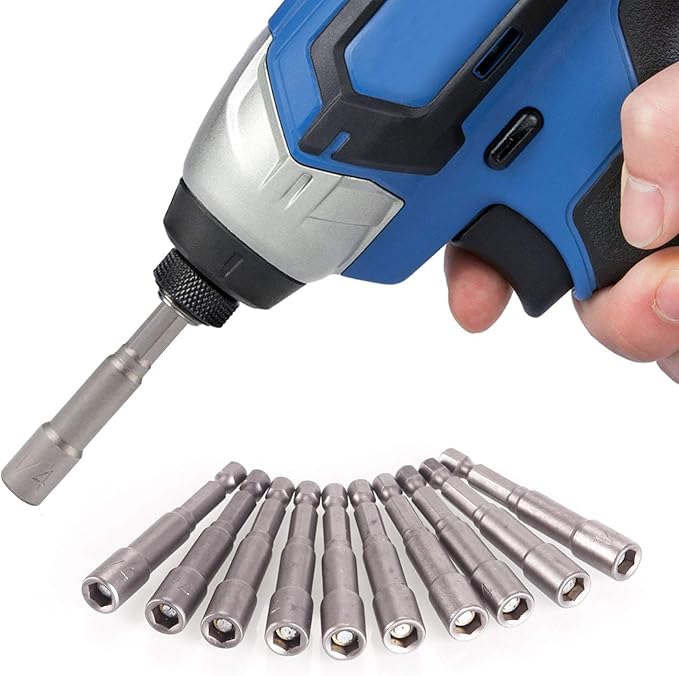 Yakamoz 10Pcs Magnetic Nut Setter Driver Drill Bit Set 1/4" Hex Shank to 1/4" Hex Socket Power Nut Driver Bits, 2-Inch Length