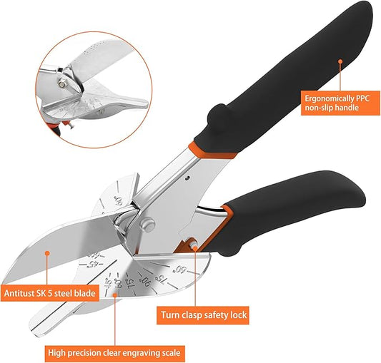 GARTOL Miter Shears, 45째-135째 Adjustable Multi-Angle Cutter for Molding, Trim & Quarter Round ??Precision Hand Tool for PVC & Soft Wood ??Includes 2 Replacement Blades