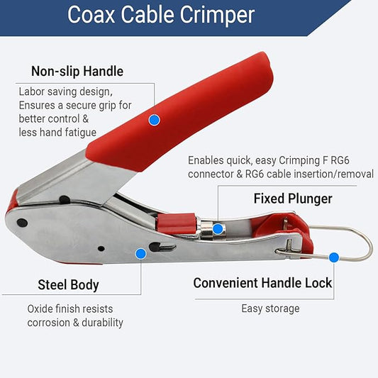 Coax Cable Crimper and F Style RG59 RG6 Connectors 40Pcs F Male And 10Pcs Female to Female with Coaxial Compression Tool Kit Wire Stripper