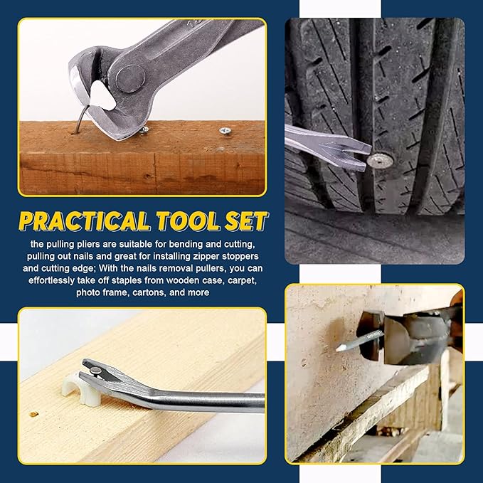Swpeet 4Pcs Nail Pullers Nail Remover Tool 7 Inch End Cutting Pliers Nail Nipper Pliers with 6 Inch Tack Lifter 3 mm Straight Tip, U Tip and V Tip Nail Staple Rivet Tack Puller Staple