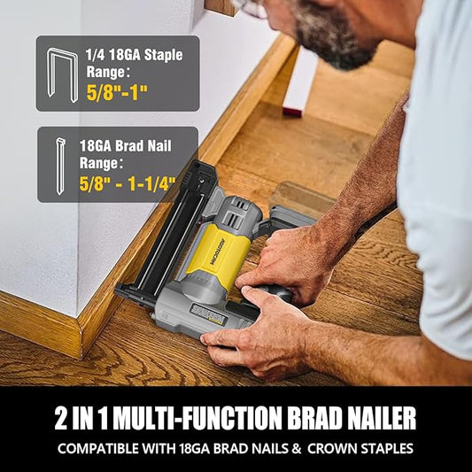 18GA Cordless Brad Nailer for Dewalt 20V Battery (Tool Only), 2 in 1 Cordless Nail Gun with 1000 Nails and 500 Staples, Nail Gun Battery Powered for Home Improvement & Woodworking