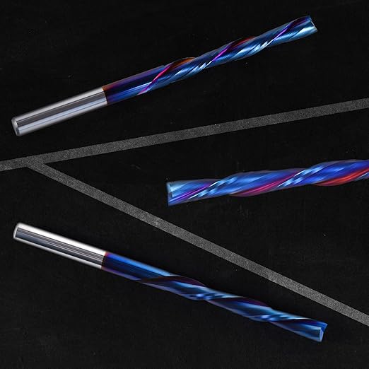HQMaster Extra Long Spiral Router Bit Down Cut 1/4 Inch Shank Solid Carbide CNC Router Bit with Nano Blue Coating CNC Bits End Mill for Woodwork Mortise Slot Trim