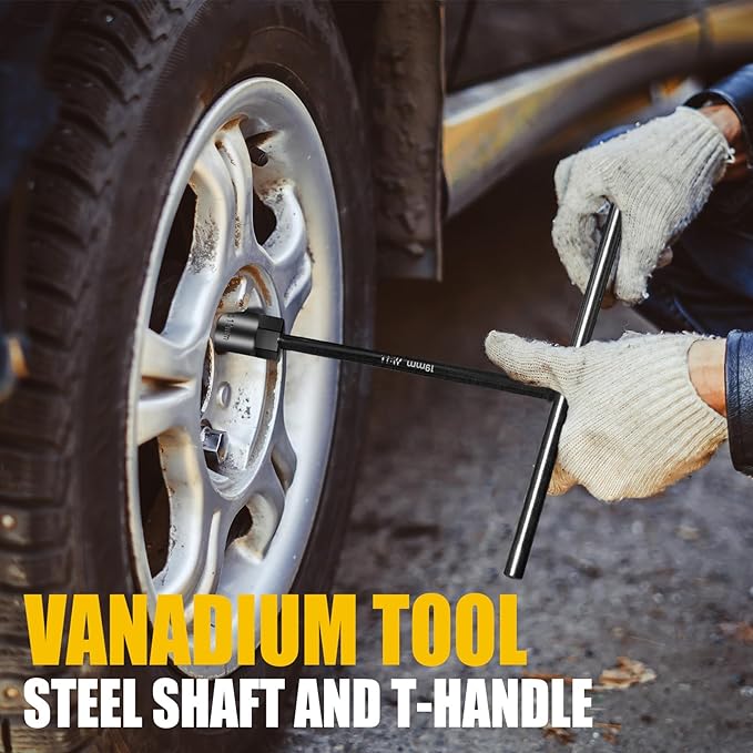 T-Handle Socket Wrench Set, 11PCS Metric Handle Wrenches - 6, 7, 8, 9, 10, 11, 12, 13, 15, 17, 19mm, 6-Point Hex Socket Lug Wrench for Motorcycle Car Bicycle Repair, Chrome Vanadium Steel