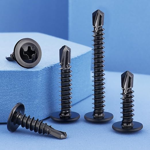 130Pcs #10 x 1 Self Drilling Screws for Metal,410 Stainless Steel Black Zinc Plated,Self Tapping Sheet Metal TEK Screws,Modified Truss Head