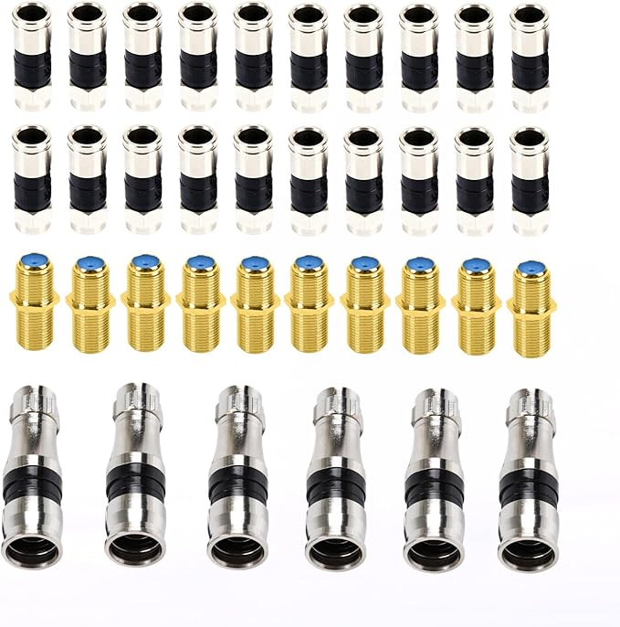 Gaobige Coax Cable Crimper Kit, Coaxial Compression Tool Adjustable RG6 RG59 RG11 75-5 75-7 Coaxial Cable Stripper with 20PCS RG6 Connectors, 10PCS Female to Female Connectors, 6PCS RG11 Connector