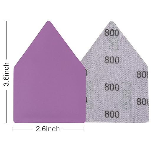 800 Grit Sandpaper 50PCS, 90mm x 65mm Triangle Sanding Sheets, Fits Milwaukee M12 Fuel Sander, Hook & Loop Detail Sander Pads, Ceramic Alumina Abrasive Sand Paper for Wood Finishing, Detail Sanding