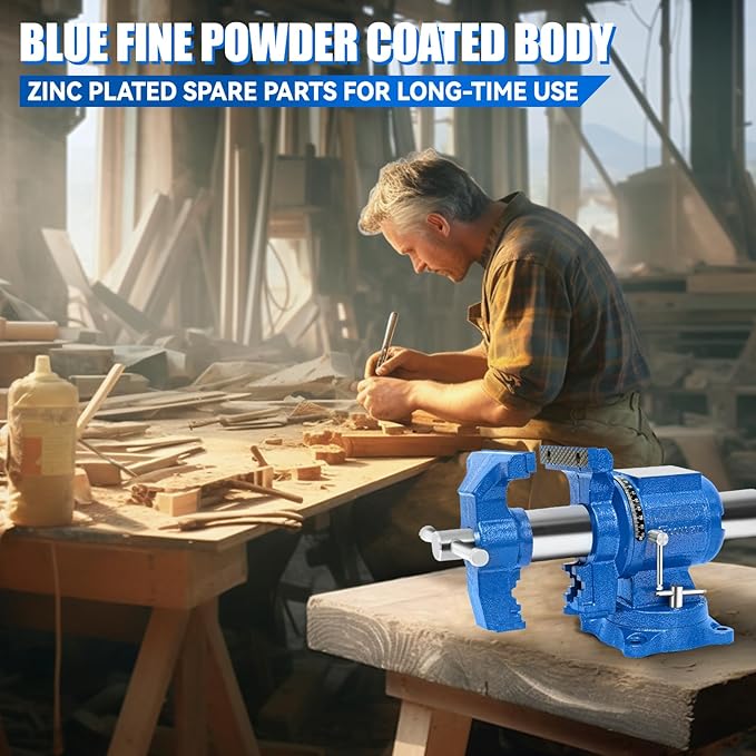 COGNATIVE 6-Inch Heavy Duty Bench Vise Ductile Iron Bench Vise 360째 Multi-Purpose Bench Vice with Anvil, Clamp force 9900lbs, Blue Swivel Vise