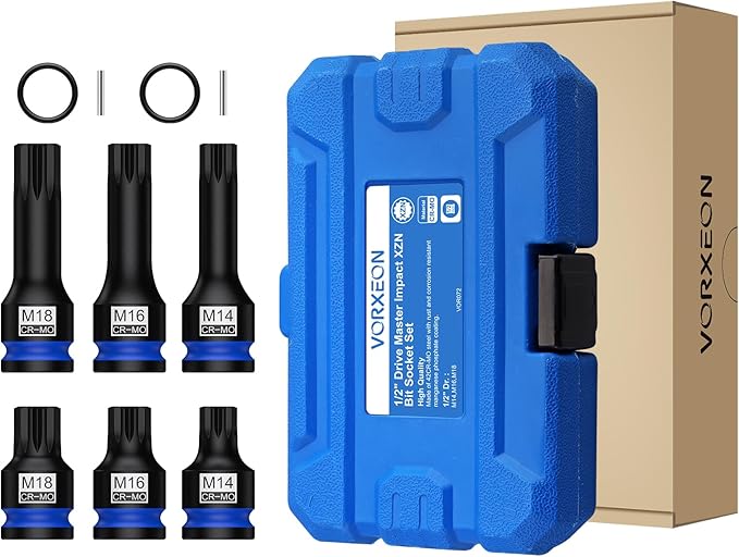 1/2" Drive Triple Square Spline Impact Bit Sockets Long and Short Combinations Set, 6 Pcs XZN Socket 42 Cr-Mo M14 M16 M18 With Storage Case