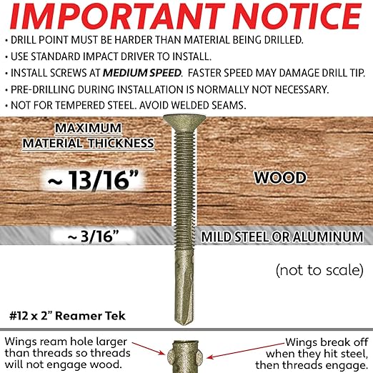 Jake Sales #12x2 Reamer Tek Torx/Star Head Self-Drilling Wood to Metal Screws - for Flatbeds, Trailers or Fastening Wood to Steel -T-30 Torx Screw Head (Full Box 2000 Screw Count)
