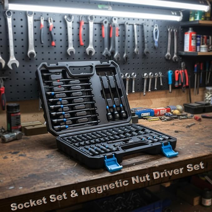 52PCS Socket Set & Magnetic Nut Driver Set, 1/4" Dr. Deep & Shallow Impact Sockets (4mm-15mm), 1/4" Hex Shank Nut Drivers (6mm-14mm), Quick-Release Hex Converter, Storage Case