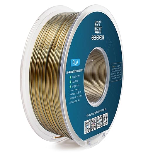 Geeetech Silk PLA Filament 1.75mm Silk Dual Color Filament, Coextrusion Dichromatic Metal-Like Shiny Consumable 1kg (2.2lbs) 1 Spool, Dimensional Accuracy +/- 0.02 mm, Gold Silver