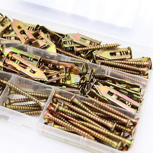 Self Drilling Drywall Anchor Kit 160pcs - Carbon Steel Zinc Expansion Anchors with Self Tapping Screws AXK