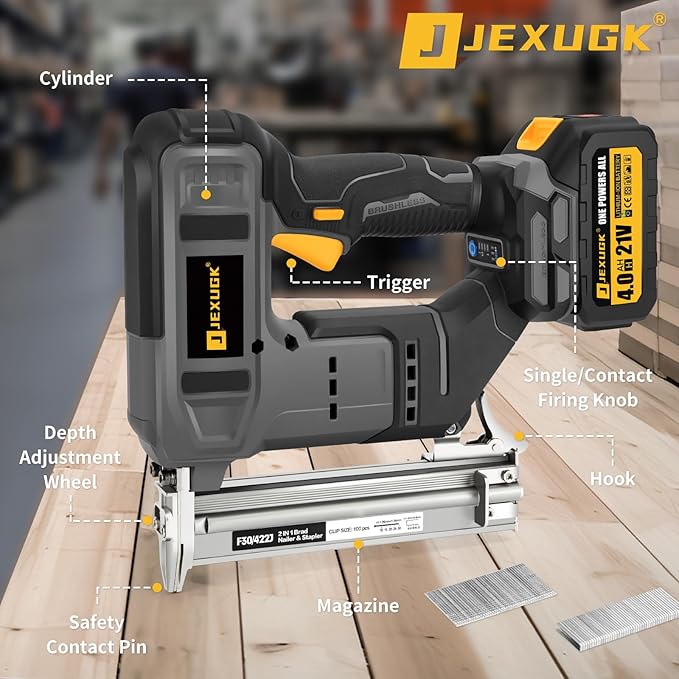 Nail Gun, Brad Nailer Cordless with 2 x 4.0Ah Battery, 2-in-1 18 Gauge Electric Pistola De Clavos De Bateria with 1200pcs Nails,Power Nailers & Staplers for Woodworking, Home Improvement DIY