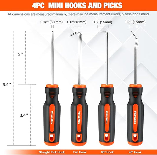 ValueMax 10-Piece Precision Hook and Pick Set with Scraper, Magnetic Telescoping Pick Tool, Removal Puller Hooks for Automotive and Electronic Tools, Car Auto Hoses, Oil Seal/O-Rings, Gaskets