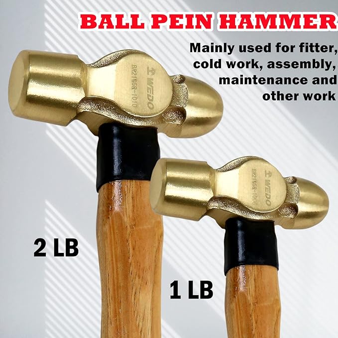 WEDO 5-Piece Hammer Set - 3lb Sledge, 1.5lb Drum, 1lb & 2lb Ball Pein, 0.7lb Scaling Hammers with Brass Heads and Wooden Handles